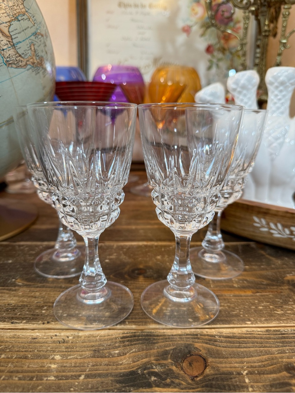 Set of 6 Cristal D’Arques-Durand Cut Wine Glasses - Clear Stemmed Glassware